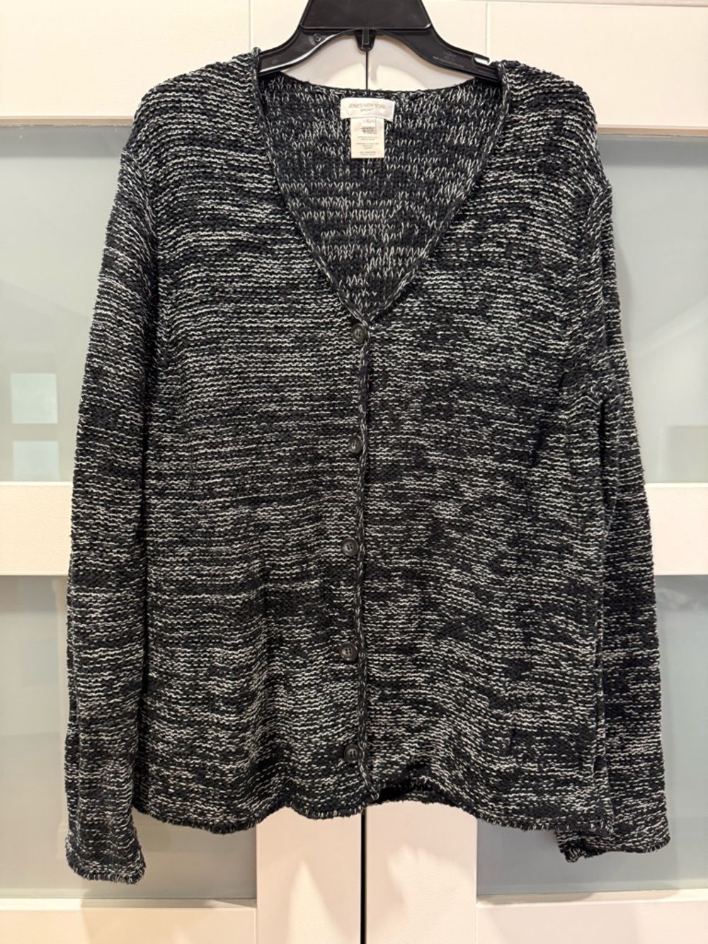 Jones New York Black and White Marled Knit Cardigan Sweater Size Large